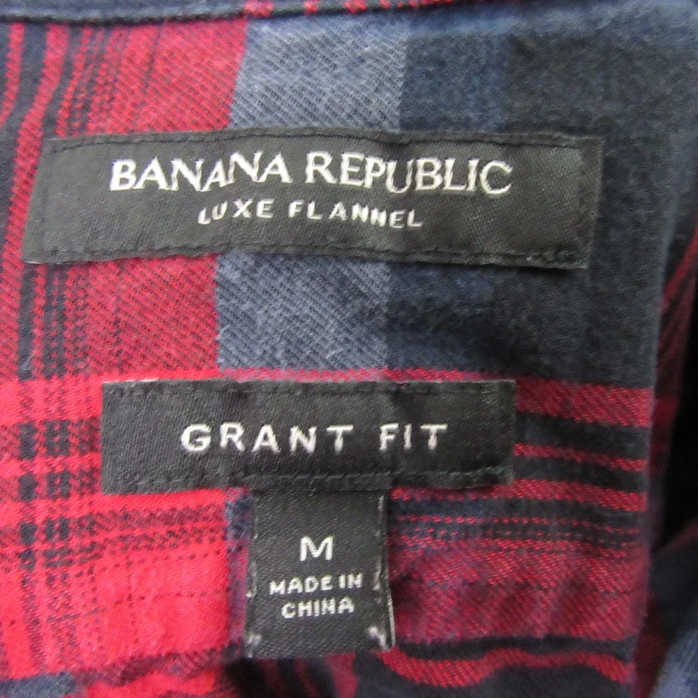 Banana‎ Republic Mens Button Up Shirt M Red Blue Luxe Flannel Grant Fit